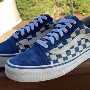 VANS Blue/White Checkered Skateboard Canvas Suede Low Top Shoes Mens Sz 5
